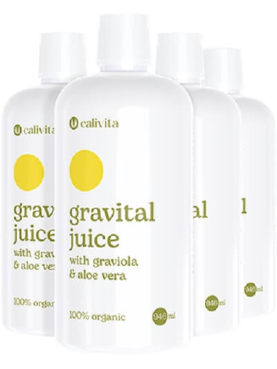 pachetul promotional 4 Gravital Juice organic cu Graviola, nopal si mangostana